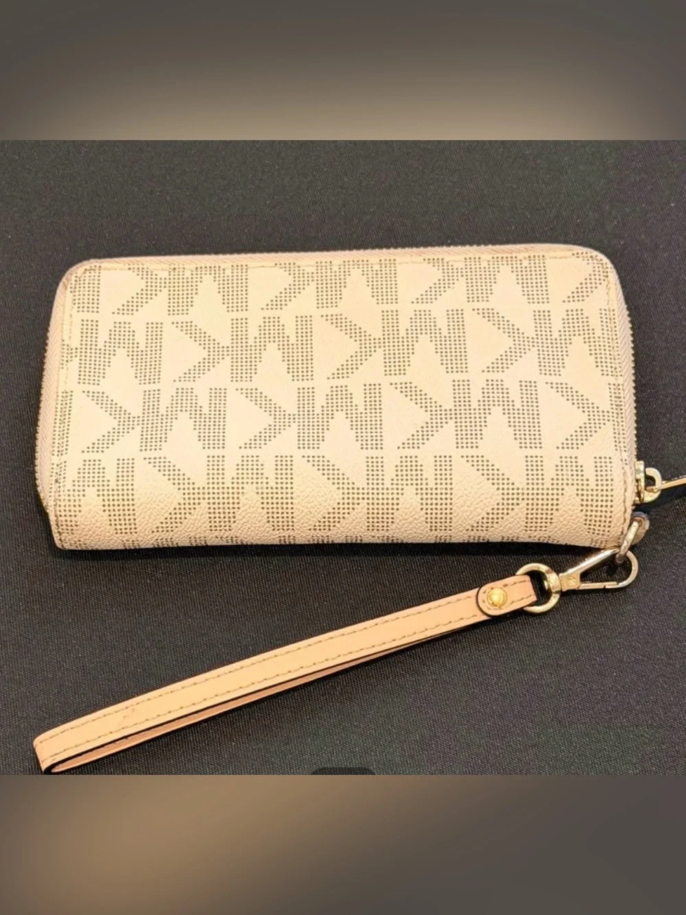 Michael Kors Beige Jet-Set Logo Wristlet with Gold Plate and Detachable Strap